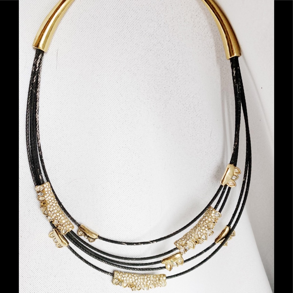 Alexis Bittar Layered Leather & Crystal Necklace